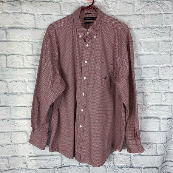 Nautica 100% 80’s 2 ply cotton red & white checkered button down sz XL - Picture 1 of 7
